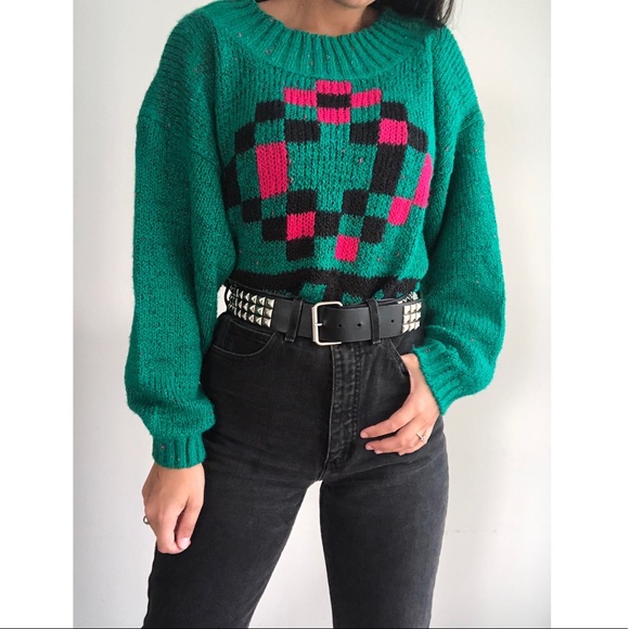 Vintage knit cropped sweater L - Picture 2 of 7